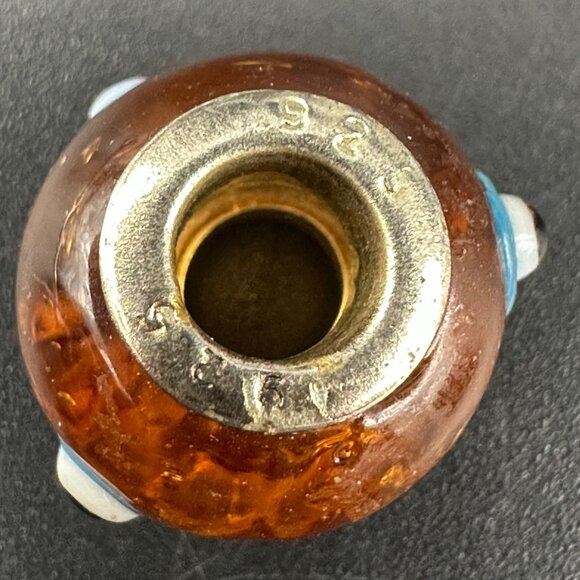 Glass Beads Sterling Silver 925 Colorful Charms For Bracelet Necklace Lot Of 6 - Picture 4 of 7